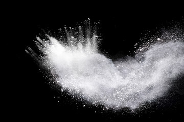 Wall Mural - White powder explosion isolated on black background. 