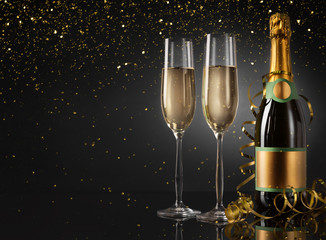 Aufkleber - Champagne bottle and flutes for Christmas celebration
