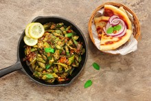 Hmemade Punjabi Bhindi Masala / Okra Fry Served With Paratha Top View