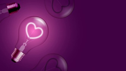 Wall Mural - Alphabet Incandescent light bulb blink switch on set Love heart beating valentine concept, illustration isolated glow in pink gradient background seamless looping animation 4K, with copy space