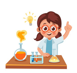 cute little girl showing a result of a scientific experiment. chemical reaction. science for childre