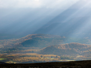  Rays from the sun illuminate the Spey Valley in Autumn