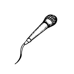 Sticker - microphone drawing icon. sketch isolated object