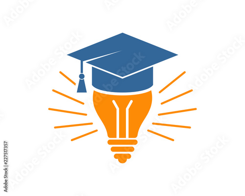 Vector Smart Graduation Hat University With Light Bulb Sign Symbol