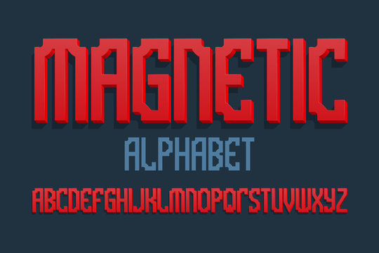 Magnetic alphabet. Red gradient 3d letters font. Isolated english alphabet.