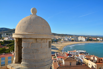 Canvas Print - Coat of Arms of Peniscola Castle , Costa del Azahar, province of Castellon, Valencian Community. Peniscola is a popular tourist destination in Spain.