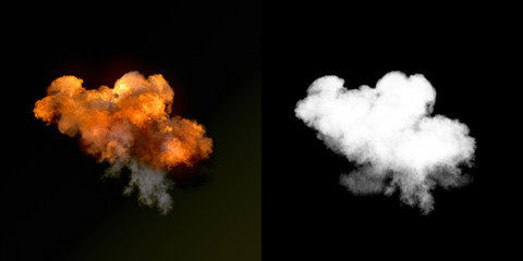 Aufkleber - Large explosion with black smoke in dark plus alpha channel. 3d rendering