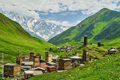 Beautiful landscape of mountain Georgia. Caucasus mountains and ancient ...