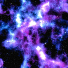 Wall Mural - night sky with bright blue red magenta colored nebula and stars seamless tiling