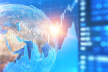 Poster - Blue graphs and Earth hologram