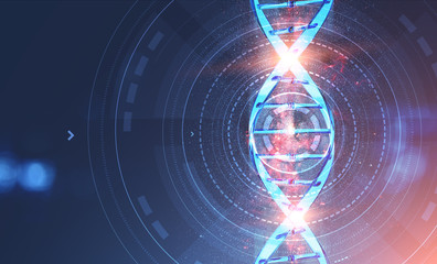 Poster - dna helix in hud interface, blue