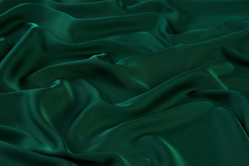 green silk fabric background, view from above. smooth elegant green silk or satin luxury cloth textu
