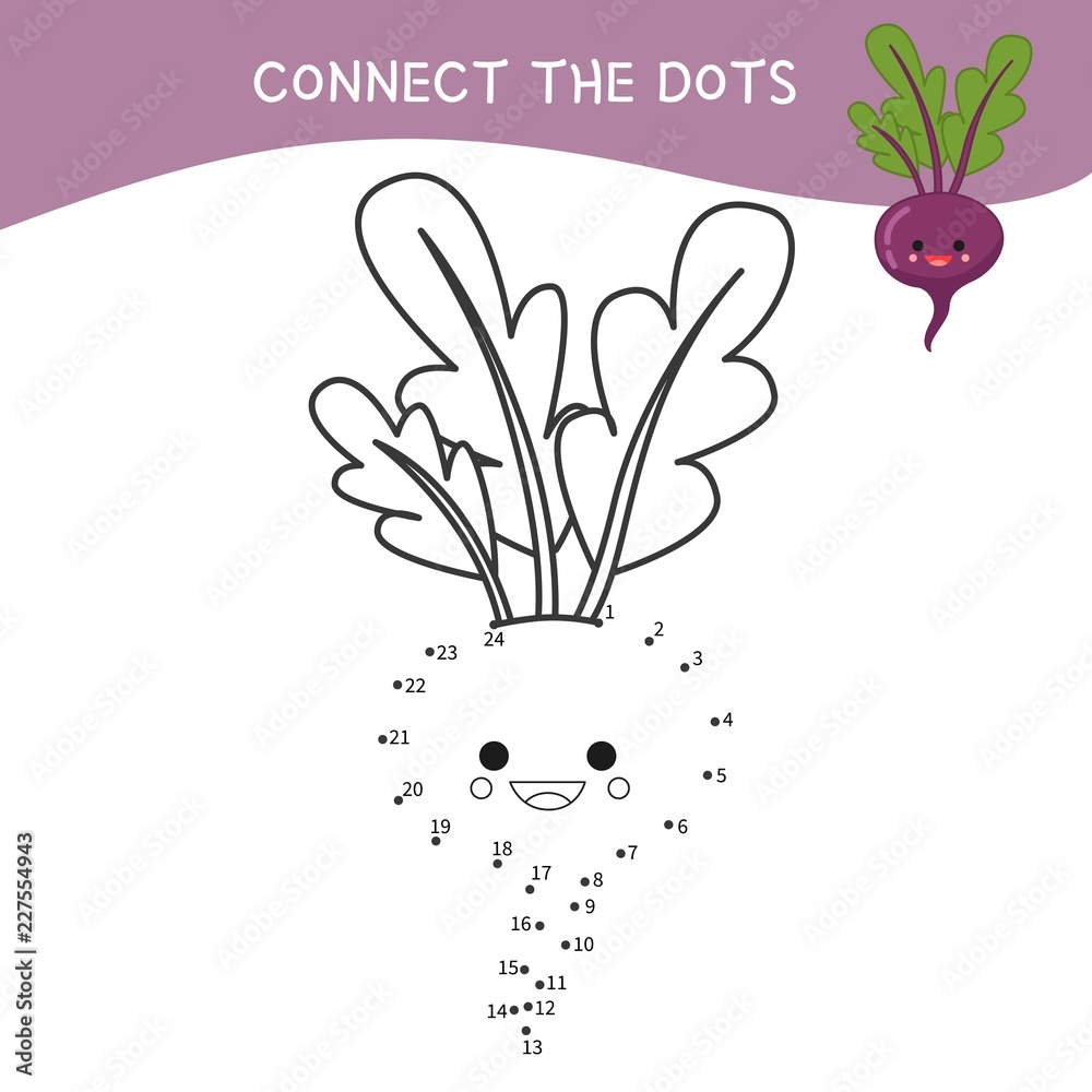 Educational game for kids. Dot to dot game for children. Cartoon beet ...