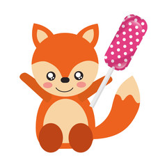  cute fox with lollipop sweet candy