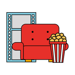 Sticker - cinema movie sofa popcorn and reel strip