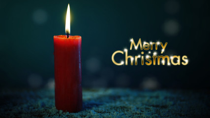 Wall Mural - Red candle glowing with Merry Christmas text