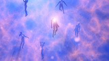 People Floating, Rising Into Space , Heavens. Astral Plane.Silhouette.3d Rendering