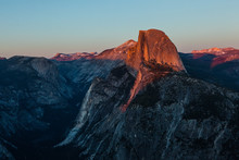 Last Light Sunset On Top Of Half Dome In Yosemite Valley