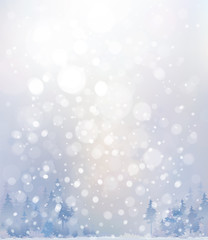 Wall Mural - vector winter snow landscape. winter forest background.