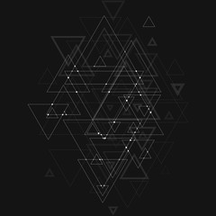 Poster - Abstract polygonal low poly vector background with blue triangles, connecting dots and lines. Connection structure.
