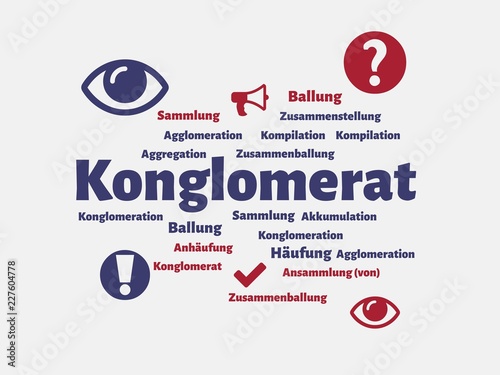 Fotografering Das Wort - Konglomerat - abgebildet in einer Wortwolke mit zusammenhängenden Wör