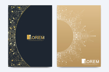 Poster - Modern vector template for brochure, leaflet, flyer, cover, banner, catalog, magazine, or annual report in A4 size. Futuristic science and technology design. Golden presentation with mandala