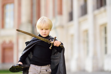 Wall Mural - Portrait of a cute little boy dressed as a medieval knight