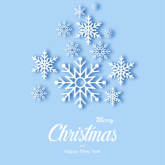 Wall Mural - snowfall. white snowflakes on blue background. christmas greeting card