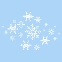 Wall Mural - winter background. white snowflakes on blue background. greeting card