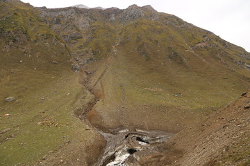 Very closeup view of green mountain in kashmir