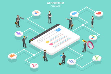 isometric flat vector concept of algorithm change, search engine optimization, seo, digital marketin