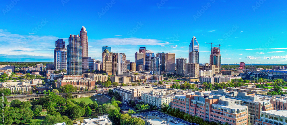 Charlotte, North Carolina, USA Skyline Aerial - obrazy, fototapety, plakaty 