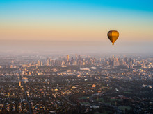 Hot Air Balloon Above Melbourne City Skyline