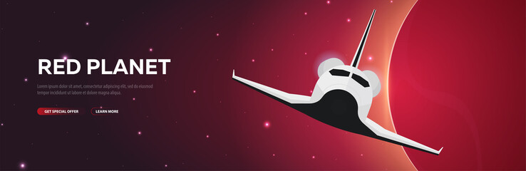 Wall Mural - red planet, mars. space shuttle. astronomical galaxy space background. vector illustration.