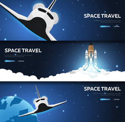 Wall Mural - set of space banners. space shuttle. mars, earth, exoplanet. astronomical galaxy space background. v