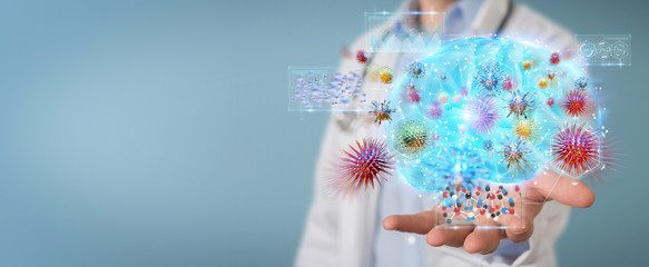 Poster - Doctor using digital nanobot virus 3D rendering