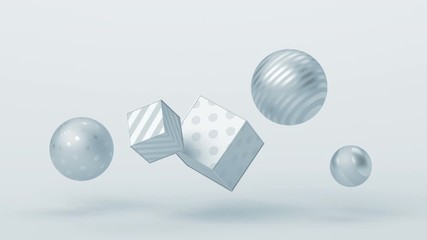 Poster - Abstract 3d rendering of flying spheres and cubes in empty space. Modern loop animation. Motion background design. 4k UHD
