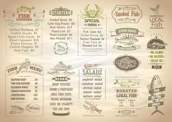 Sticker - Fish menu set, seafood menu, copy space for text