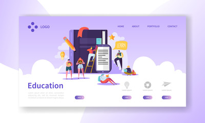 Poster - Education and Science Landing Page. Training, Courses Learning with Flat People Characters Website Template. Vector illustration