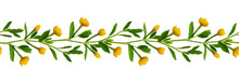 Seamless Arrangement With Green Leaves And Yellow Flowers