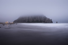 Fog Covered Morro Rock At Morro Bay California
