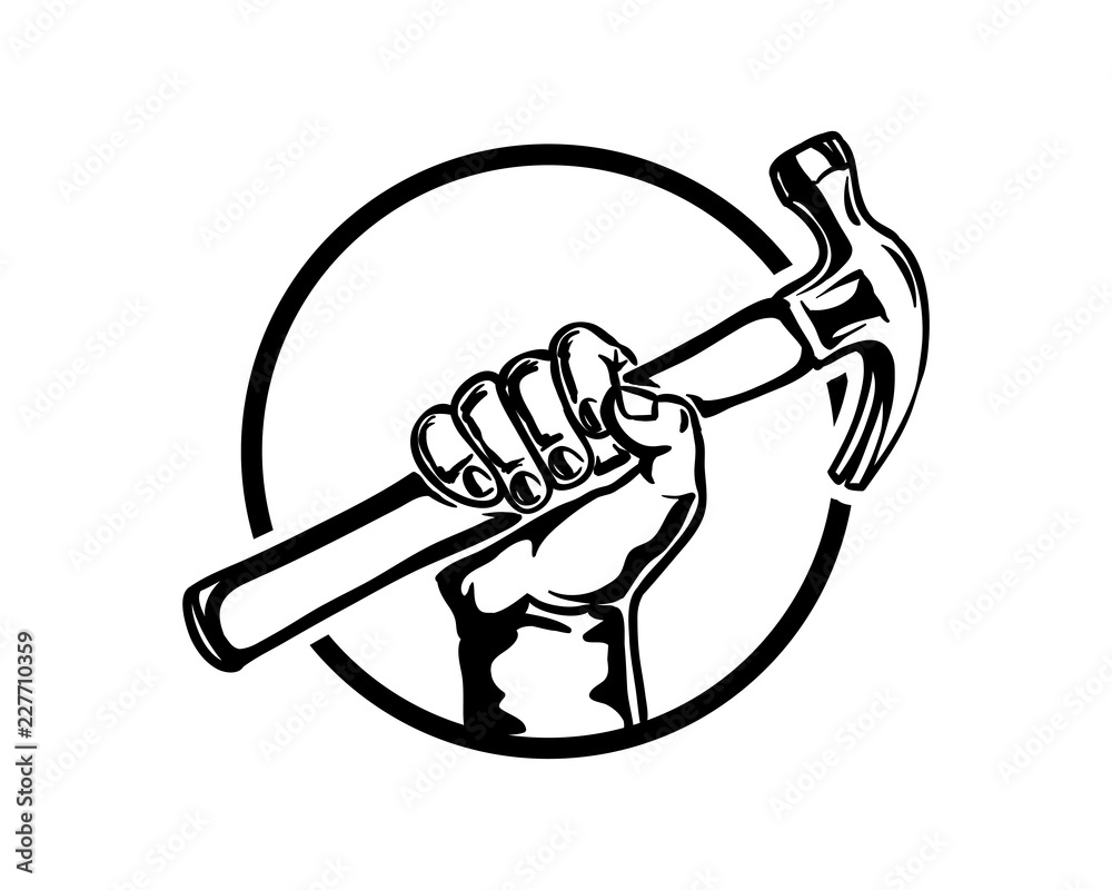 Vector Hand Holding Hammer for Woodworker Construction in the Circle ...