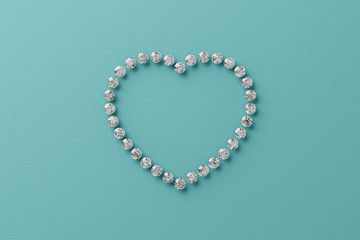 Wall Mural - Heart shaped frame of diamonds on tiffany blue background. 3D rendering