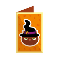 Poster - halloween card with black cat and witch hat