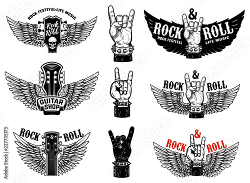 Fotomural Set of vintage rock music fest emblems