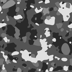 Wall Mural - Camouflage pattern background. Classic clothing style masking camo repeat print. Black grey white colors winter ice texture. Vector 