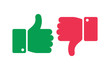 Like unlike buttons. Thumbs up and down isolated icons. Yes and no fingers, positive negative marks vector symbols