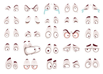 Wall Mural - Cartoon eyes. Comic eye staring gaze watch, funny face parts vector isolated illustration set