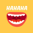 Laughing mouth. April Fools Day. Loud laugh and LOL vector yellow background