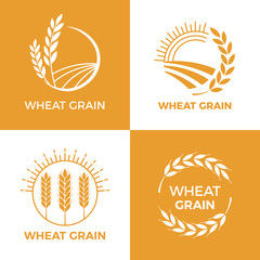 Wall Mural - Baked wheat logo. Field wheats grain label, bake elements. Food baking insignia vector illustration set